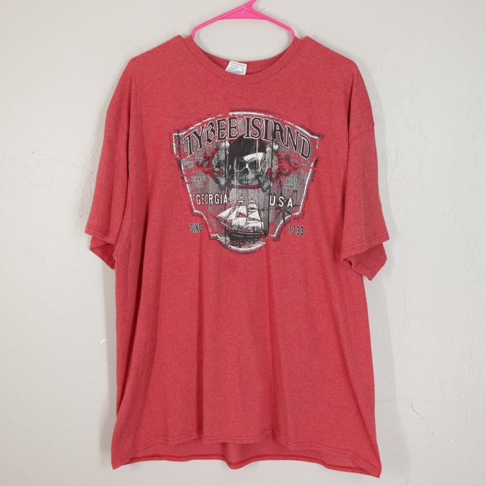 Vtg Tybee Island GA Logo Tshirt Mens XXL Red Cotton Blend Short Sleeve Crew